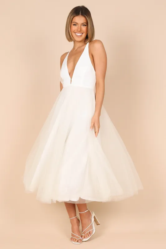 Avina Tulle Midi Dress - Cream sold by Petal & Pup
