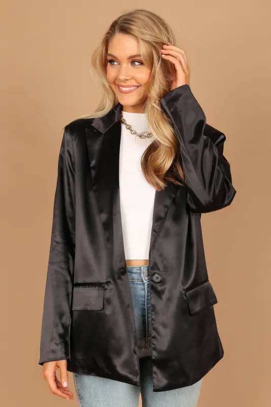 Petra Satin Single Button Blazer - Black sold by Petal & Pup