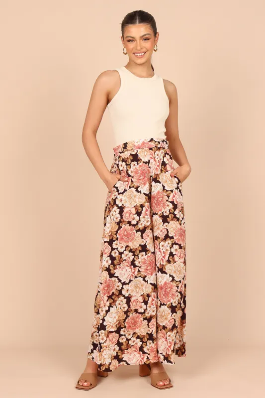 Tamara High Waisted Wide Leg Pants - Peach Floral sold by Petal & Pup