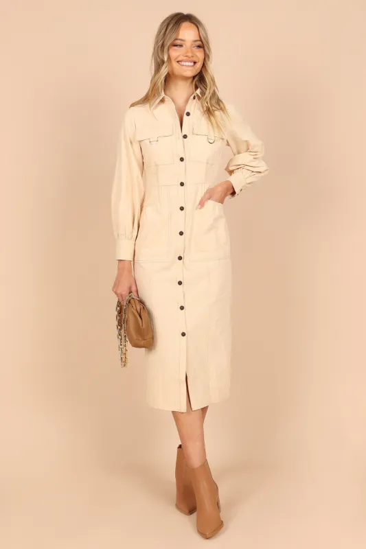 Indie Button Up Midi Dress - Cream made by Petal & Pup