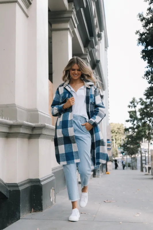 Shannon Large Plaid Shacket - Blue sold by Petal & Pup