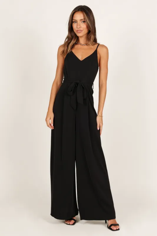 Harriet Tie Waist Jumpsuit - Black sold by Petal & Pup