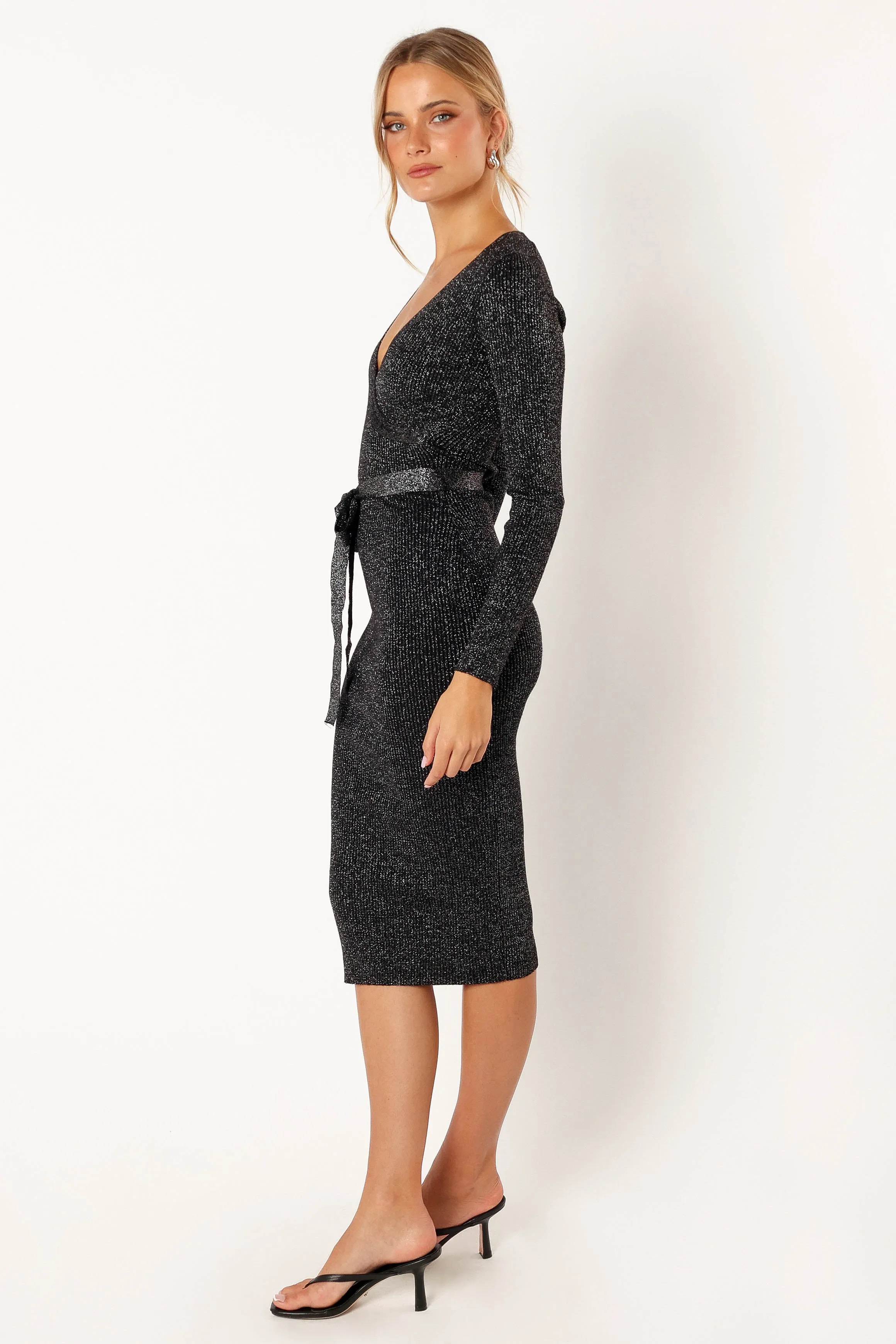 Rhodes Long Sleeve Midi Dress - Black Sparkle sold by Petal & Pup product image thumbnail 4