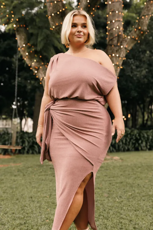 Santiago Off Shoulder Midi Dress - Dusty Rose sold by Petal & Pup