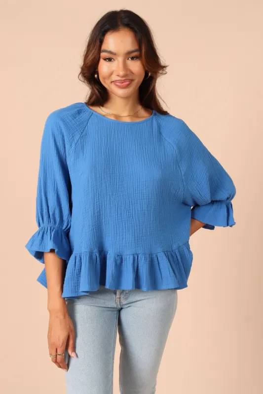 Emma Frill Hem Top - Blue sold by Petal & Pup