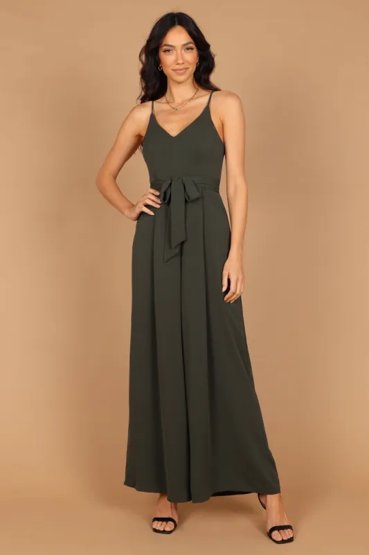 Harriet Tie Waist Jumpsuit - Olive sold by Petal & Pup