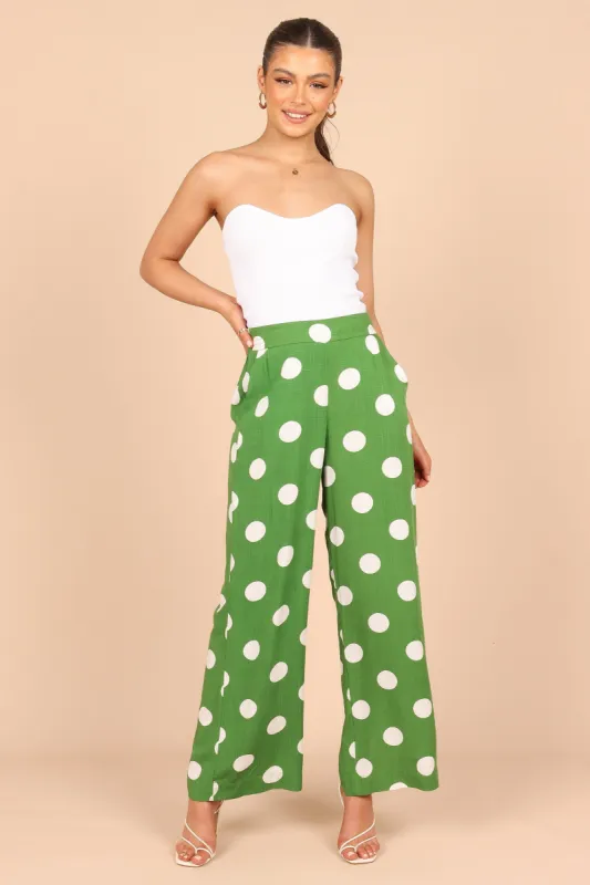 Blake Polka Dot Wide Leg Pants - Green sold by Petal & Pup