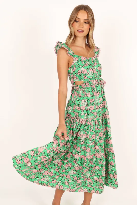 Gia Midi Dress - Green Pink sold by Petal & Pup
