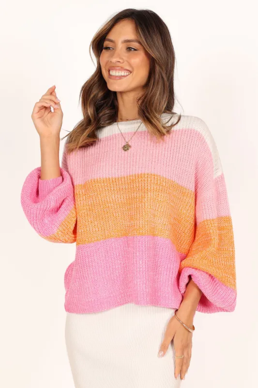 Danielle Knit Sweater - Pink Stripe sold by Petal & Pup
