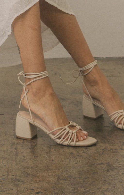 Knotted Lace Up Heel - Beige sold by Petal & Pup
