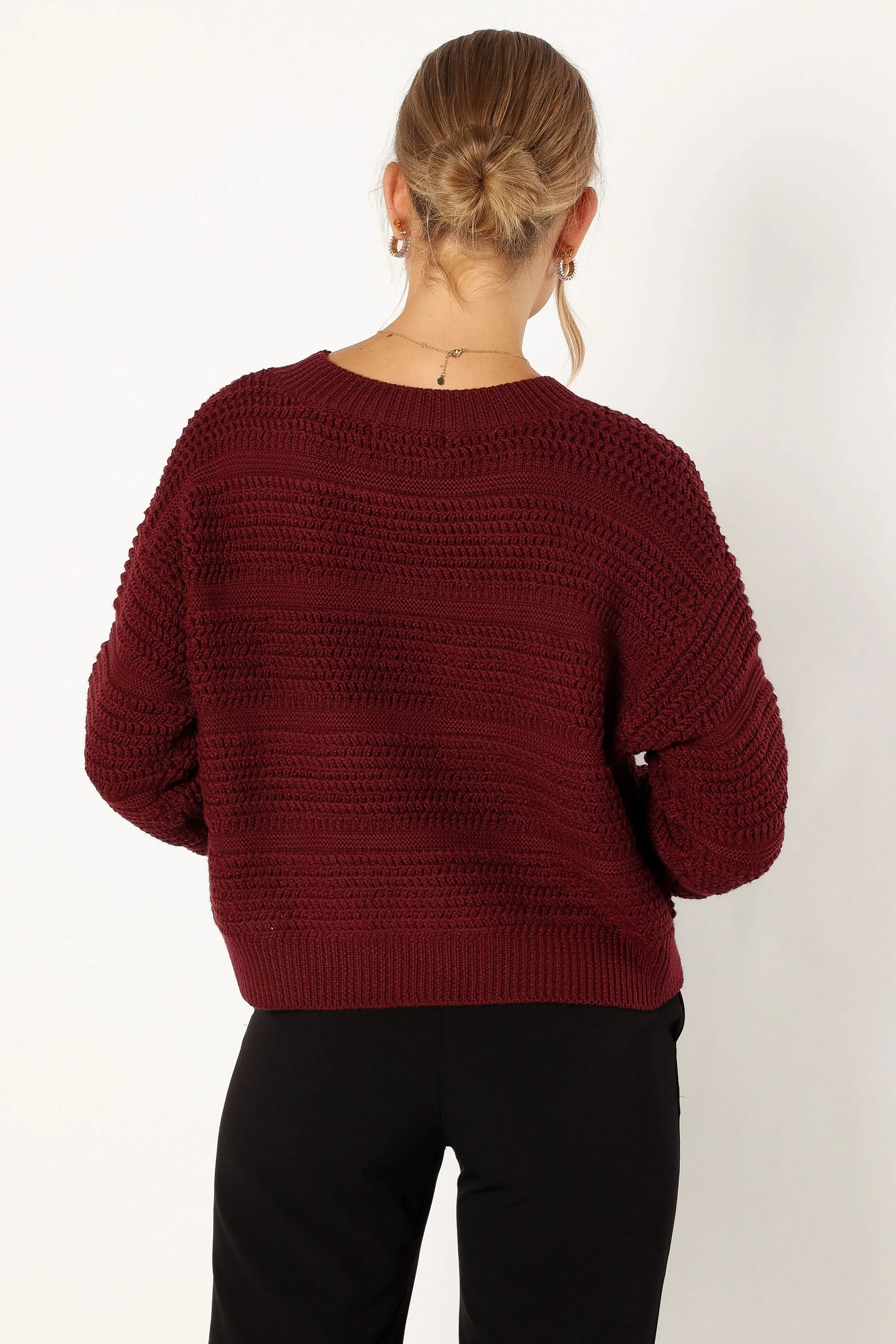 Nancy Crewneck Textured Knit Sweater - Burgundy sold by Petal & Pup product image thumbnail 4
