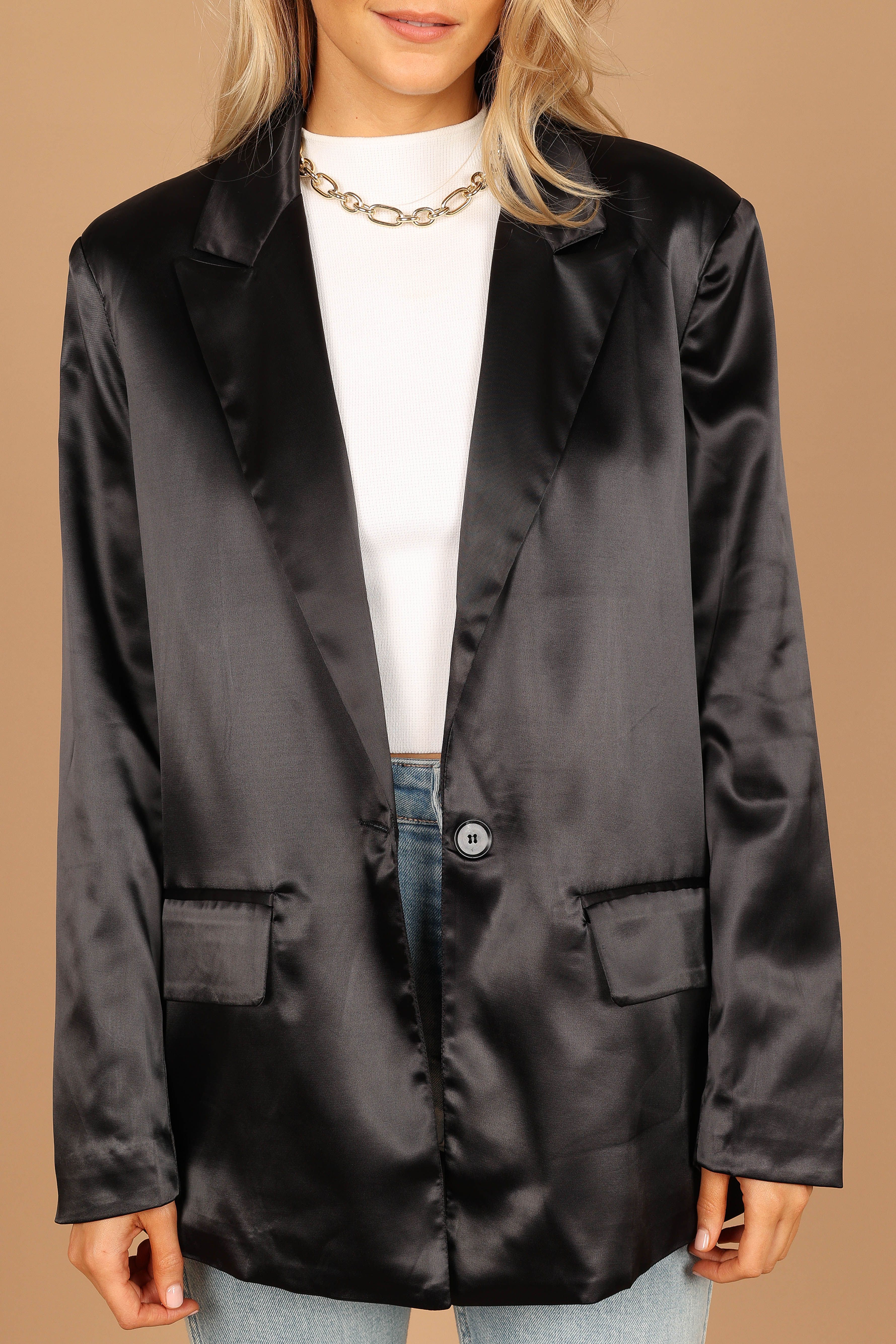 Petra Satin Single Button Blazer - Black sold by Petal & Pup product image thumbnail 2