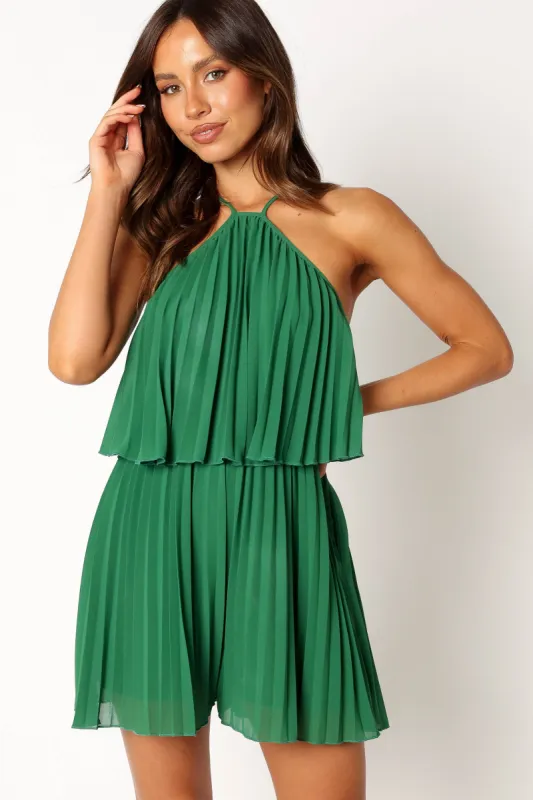 Magnolia Pleat Romper - Green sold by Petal & Pup