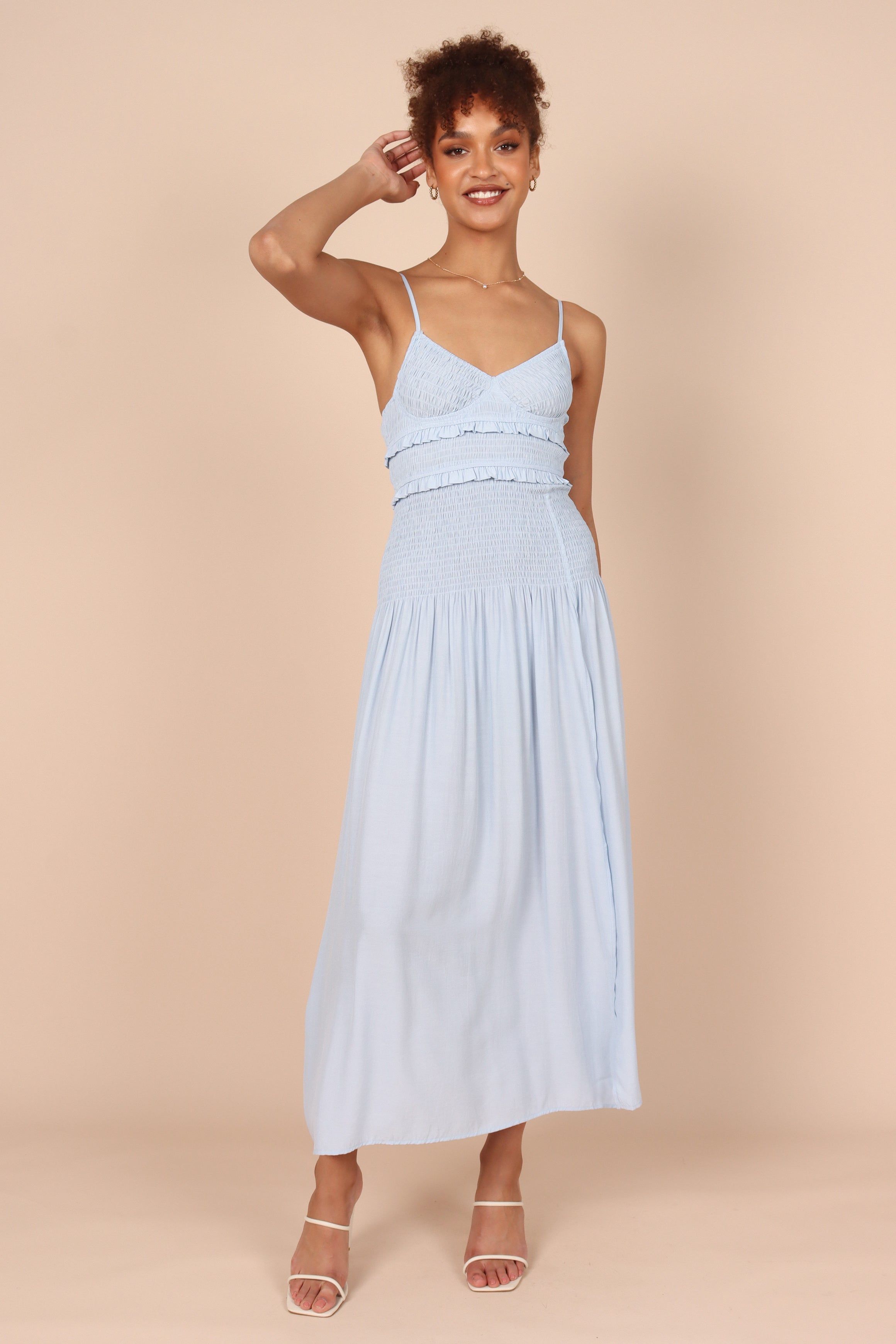 Bell Shirred Midi Dress - Blue sold by Petal & Pup product image thumbnail 4