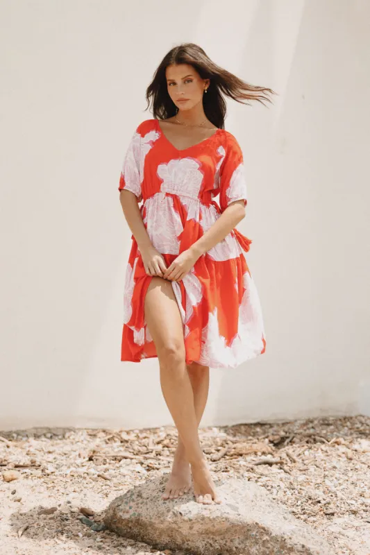Syville Short Sleeve Mini Dress - Red Pink Floral sold by Petal & Pup