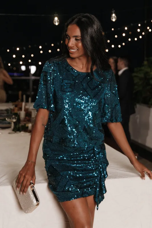 Lana Sequin Mini Skirt - Hunter Green sold by Petal & Pup