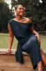 Santiago Off Shoulder Midi Dress - Navy sold by Petal & Pup
