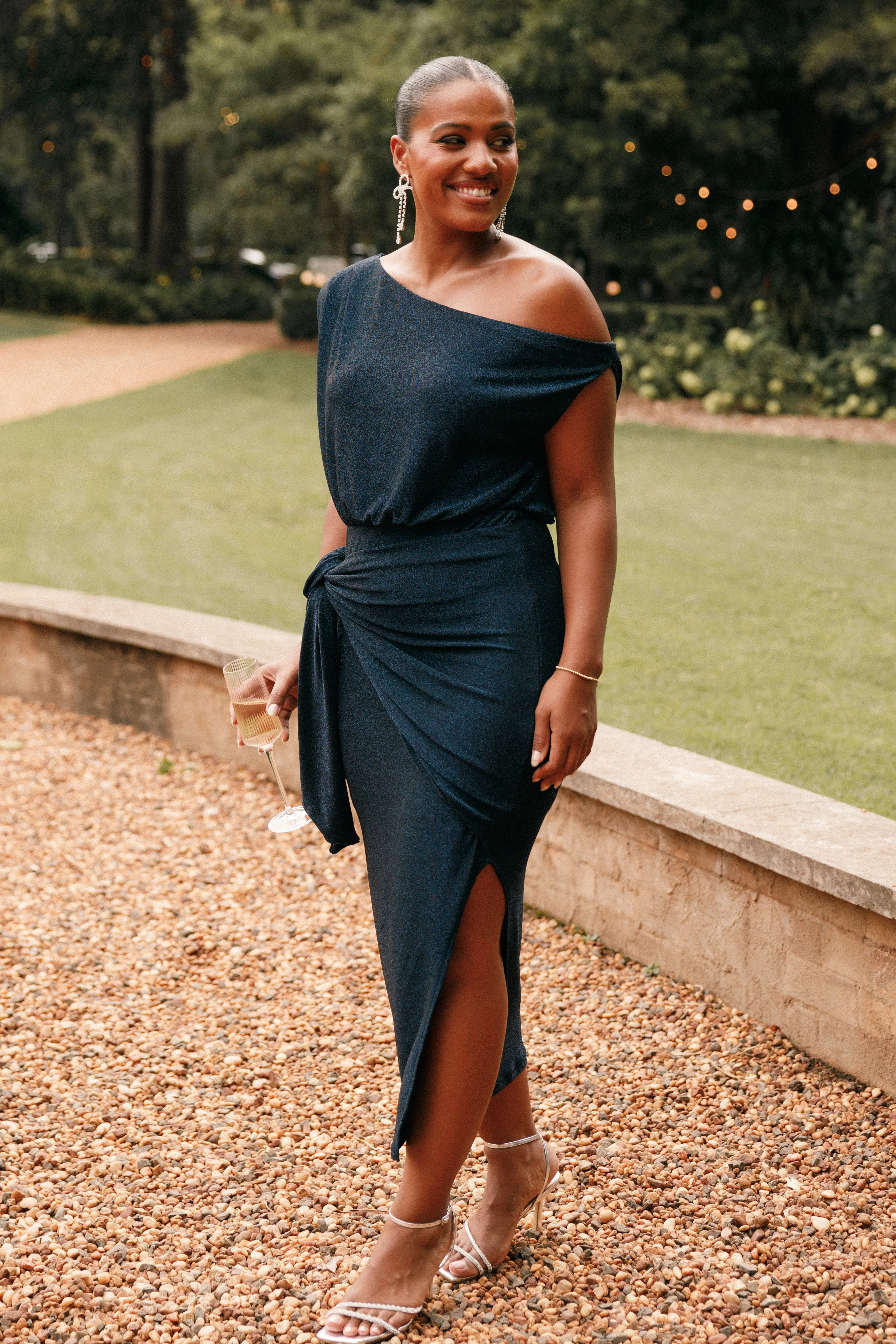 Santiago Off Shoulder Midi Dress - Navy sold by Petal & Pup product image thumbnail 2