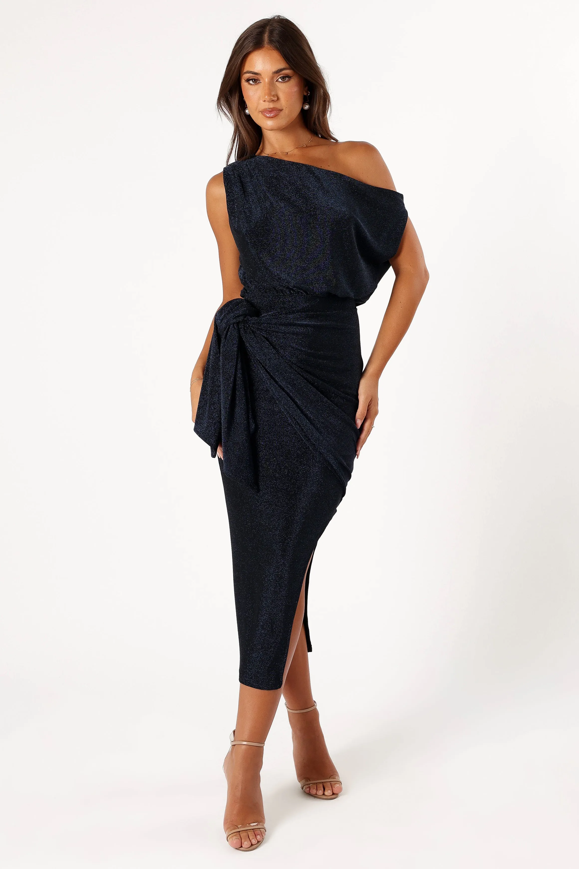 Santiago Off Shoulder Midi Dress - Navy sold by Petal & Pup product image thumbnail 4