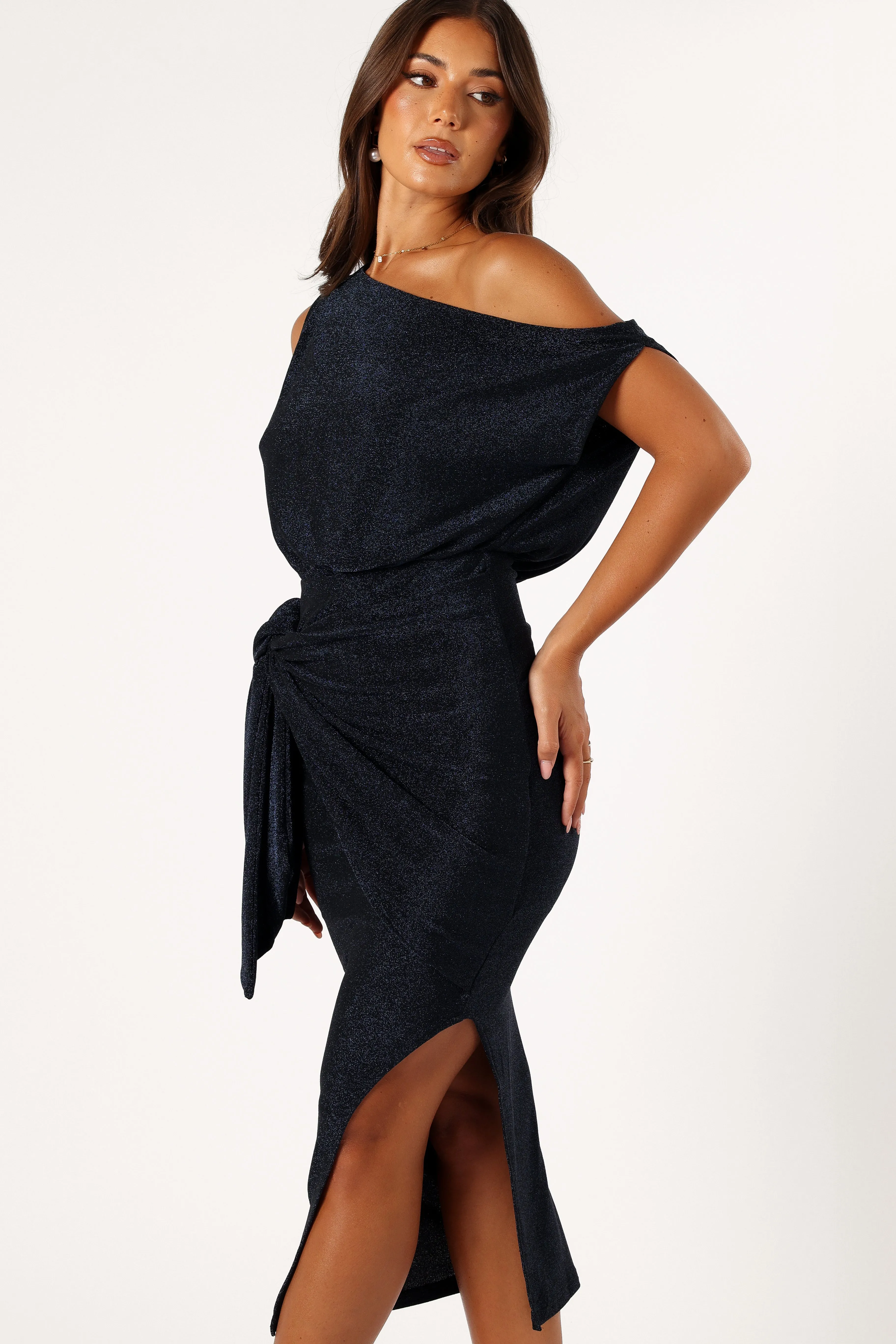Santiago Off Shoulder Midi Dress - Navy sold by Petal & Pup product image thumbnail 3
