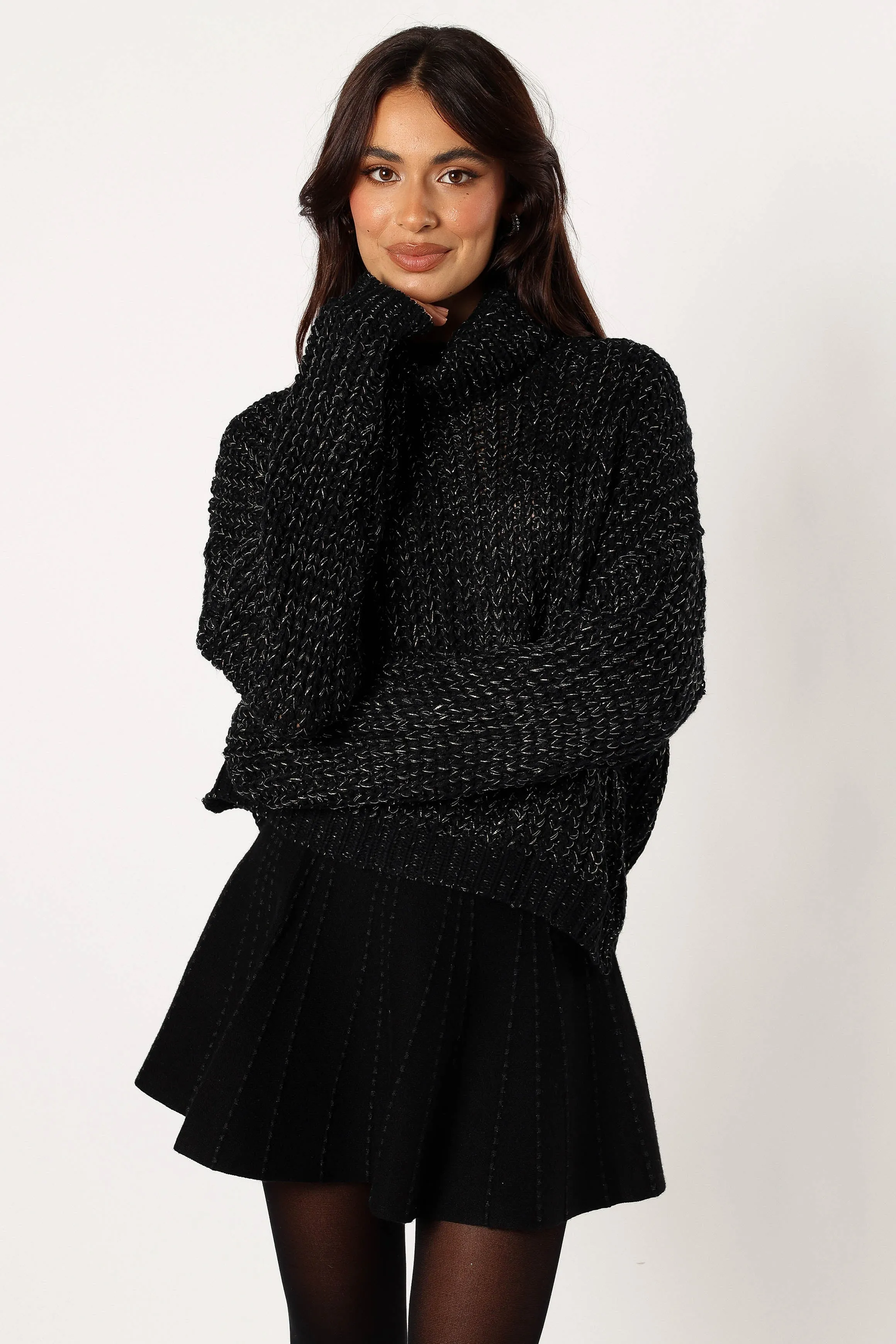 Eleanor Lurex Shine Knit Sweater - Black sold by Petal & Pup