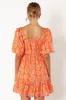 Carmen Off Shoulder Mini Dress - Orange Print sold by Petal & Pup