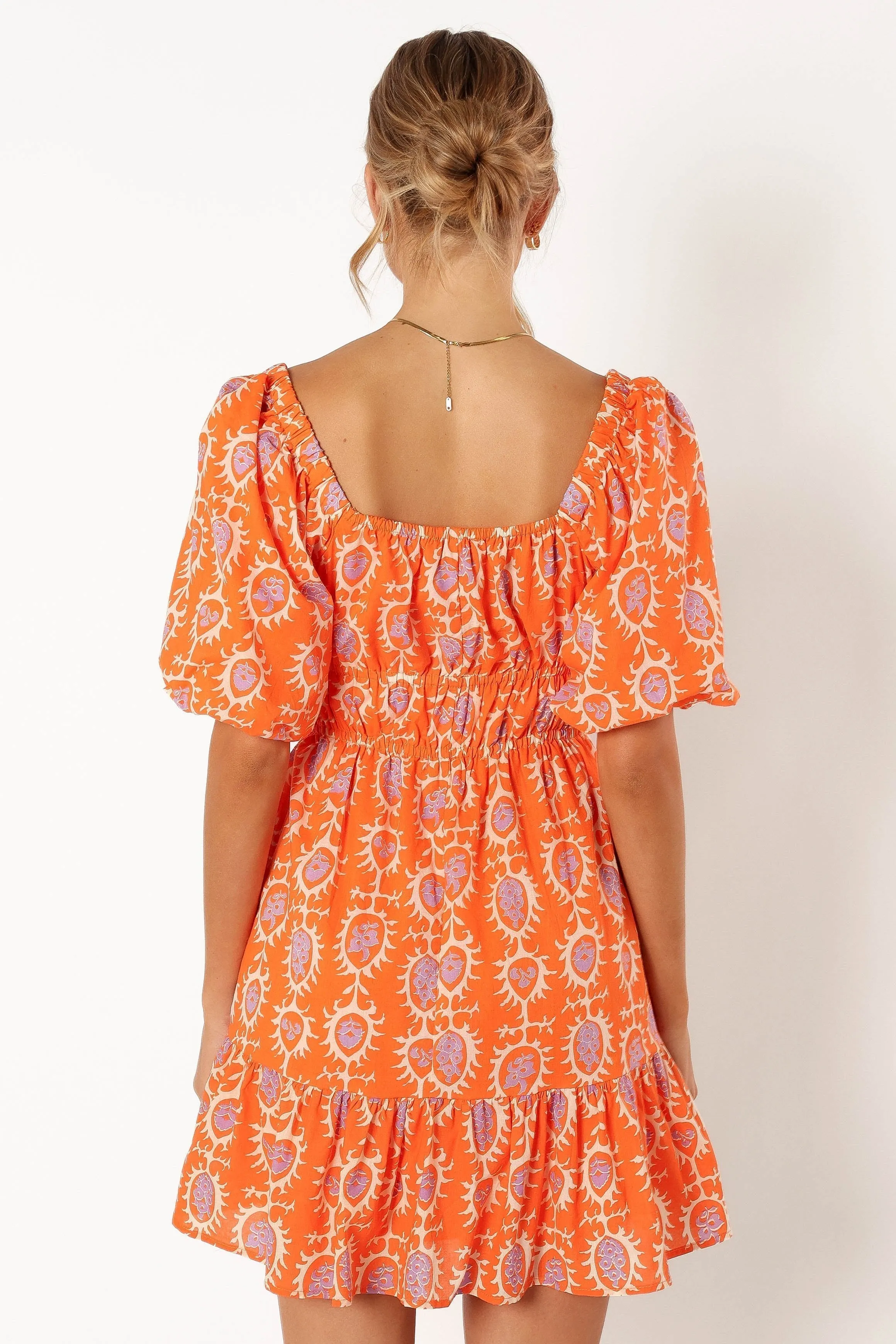 Carmen Off Shoulder Mini Dress - Orange Print sold by Petal & Pup product image thumbnail 4
