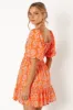 Carmen Off Shoulder Mini Dress - Orange Print sold by Petal & Pup