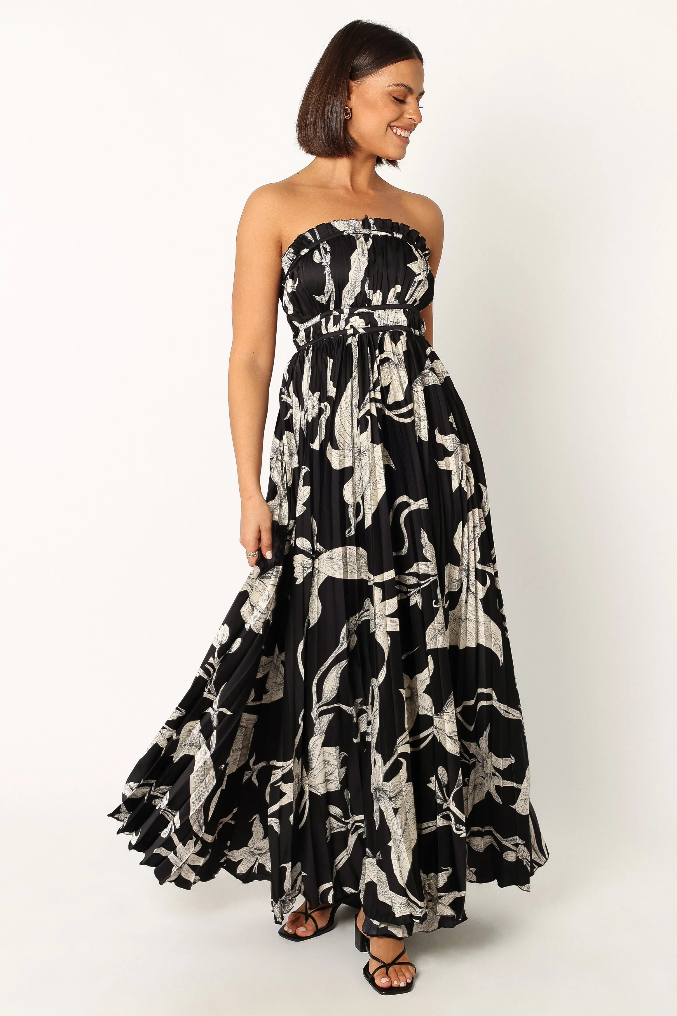 Angelique Strapless Maxi Dress - Black Floral sold by Petal & Pup