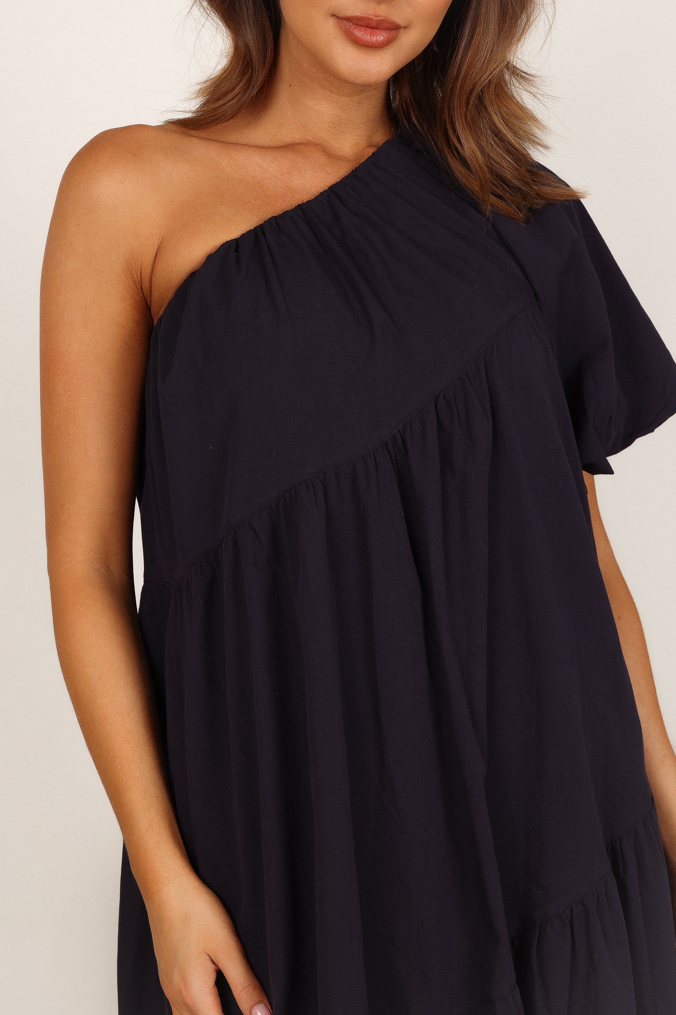 Stephanie One Shoulder Puff Sleeve Midi Dress - Navy sold by Petal & Pup product image thumbnail 2