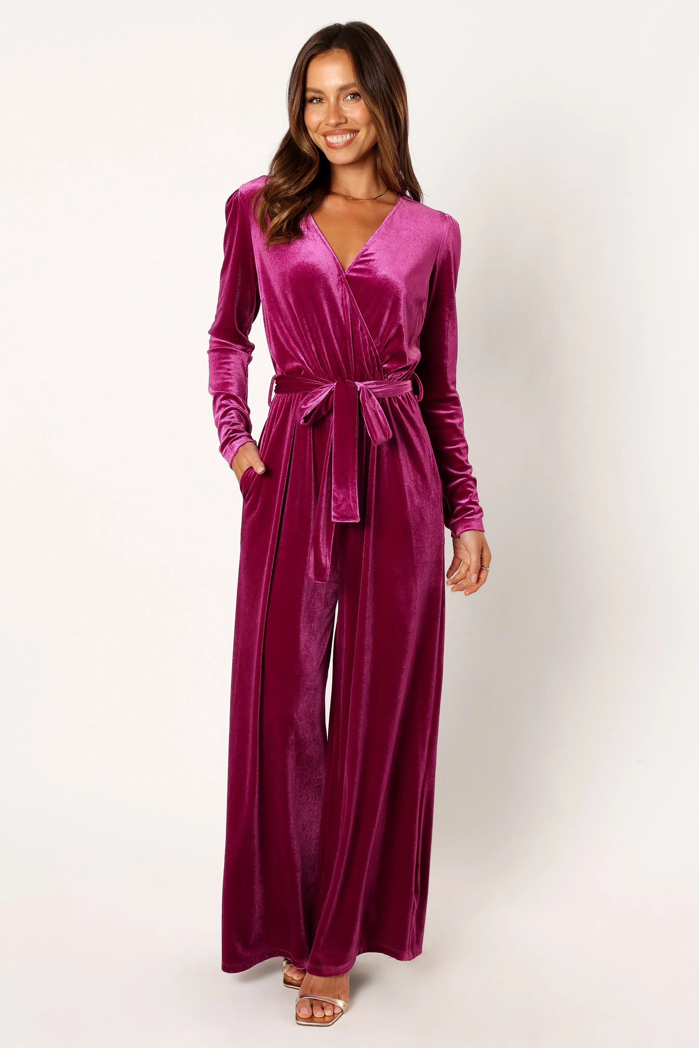 Patrice Velvet Jumpsuit - Berry sold by Petal & Pup product image thumbnail 3