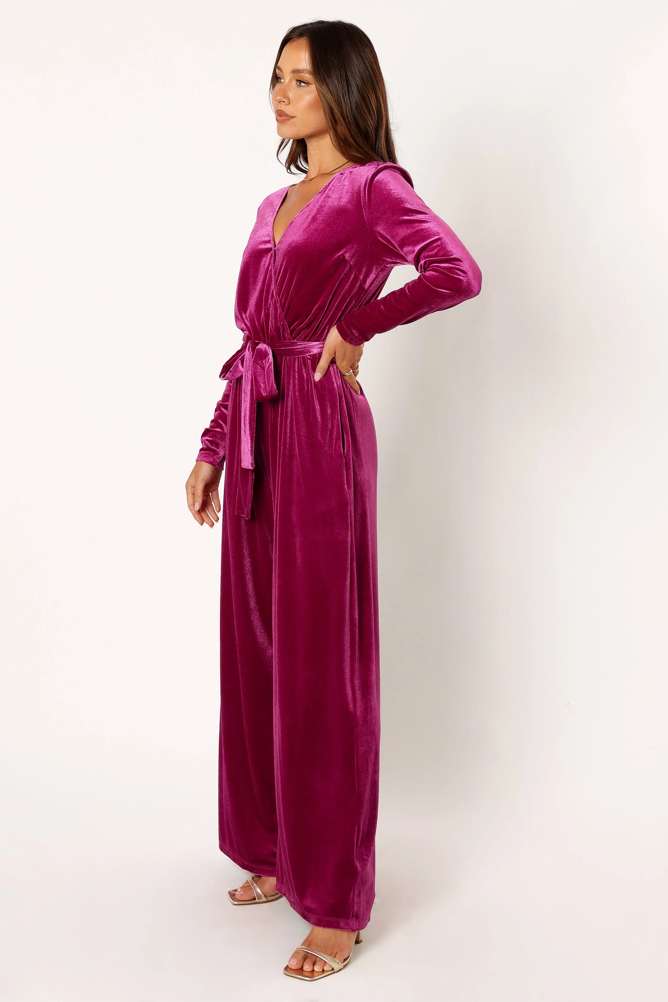 Patrice Velvet Jumpsuit - Berry sold by Petal & Pup product image thumbnail 4