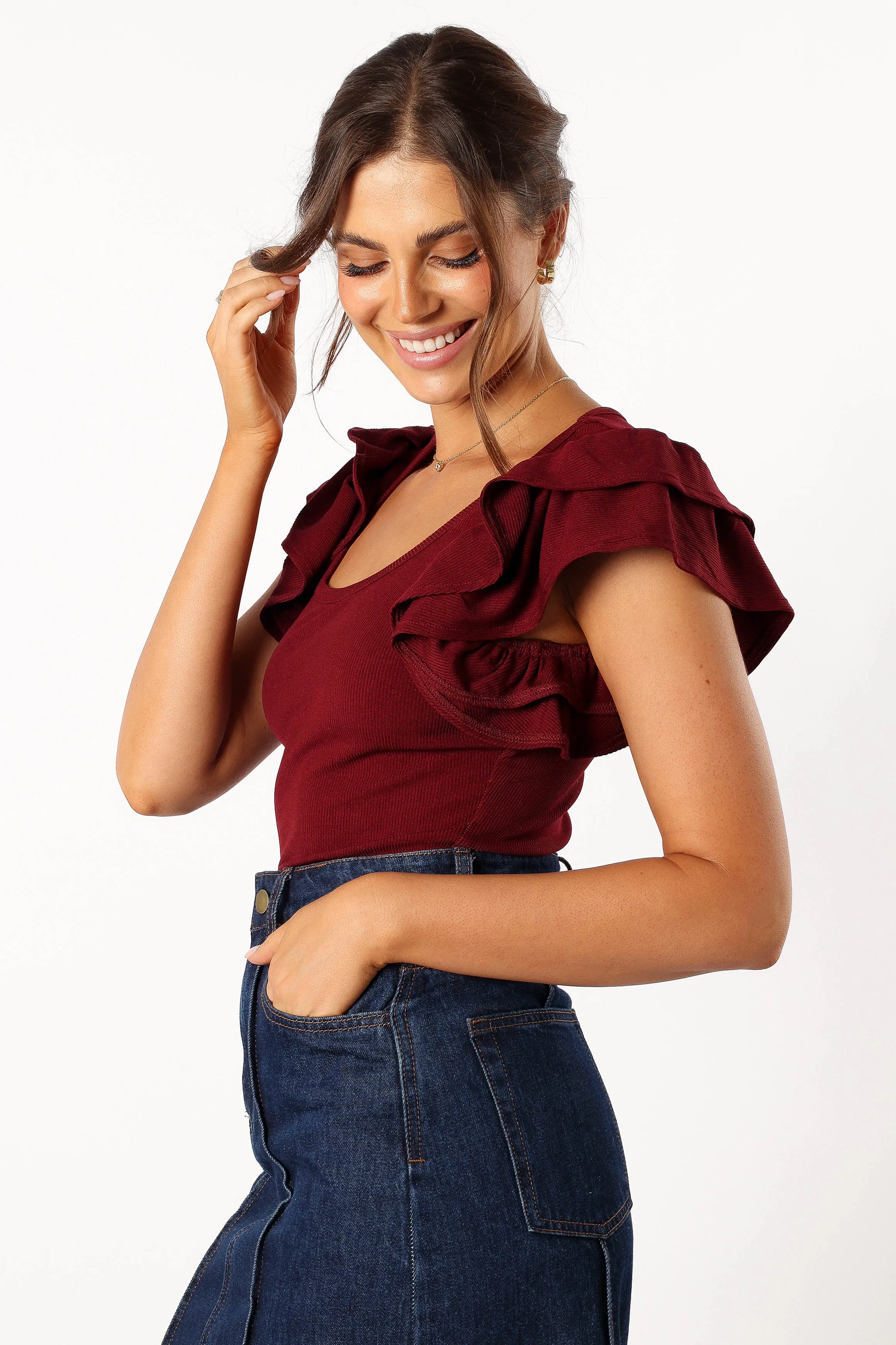 Loren Ribbed Top - Burgundy sold by Petal & Pup product image thumbnail 4