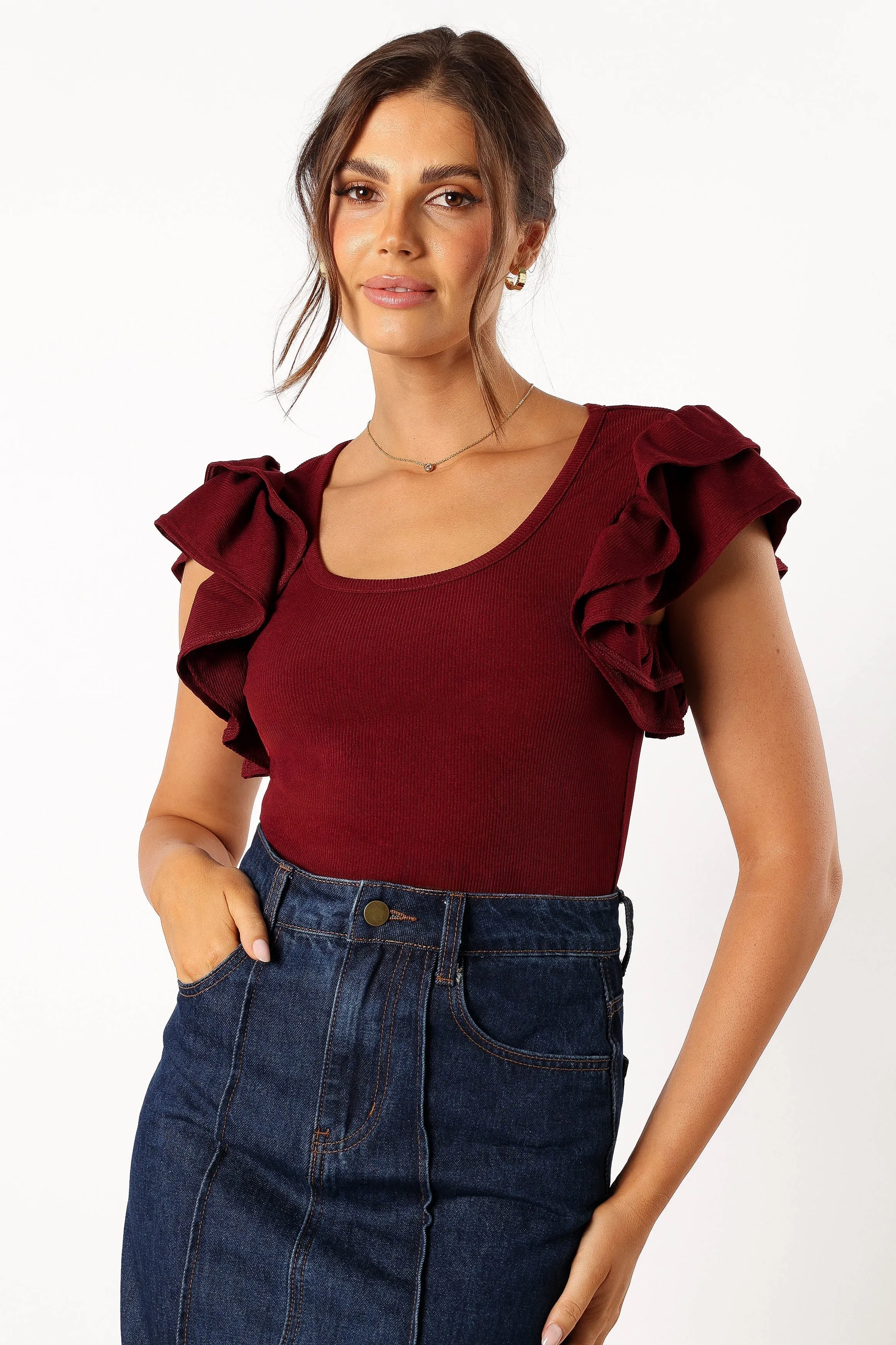 Loren Ribbed Top - Burgundy sold by Petal & Pup product image thumbnail 2