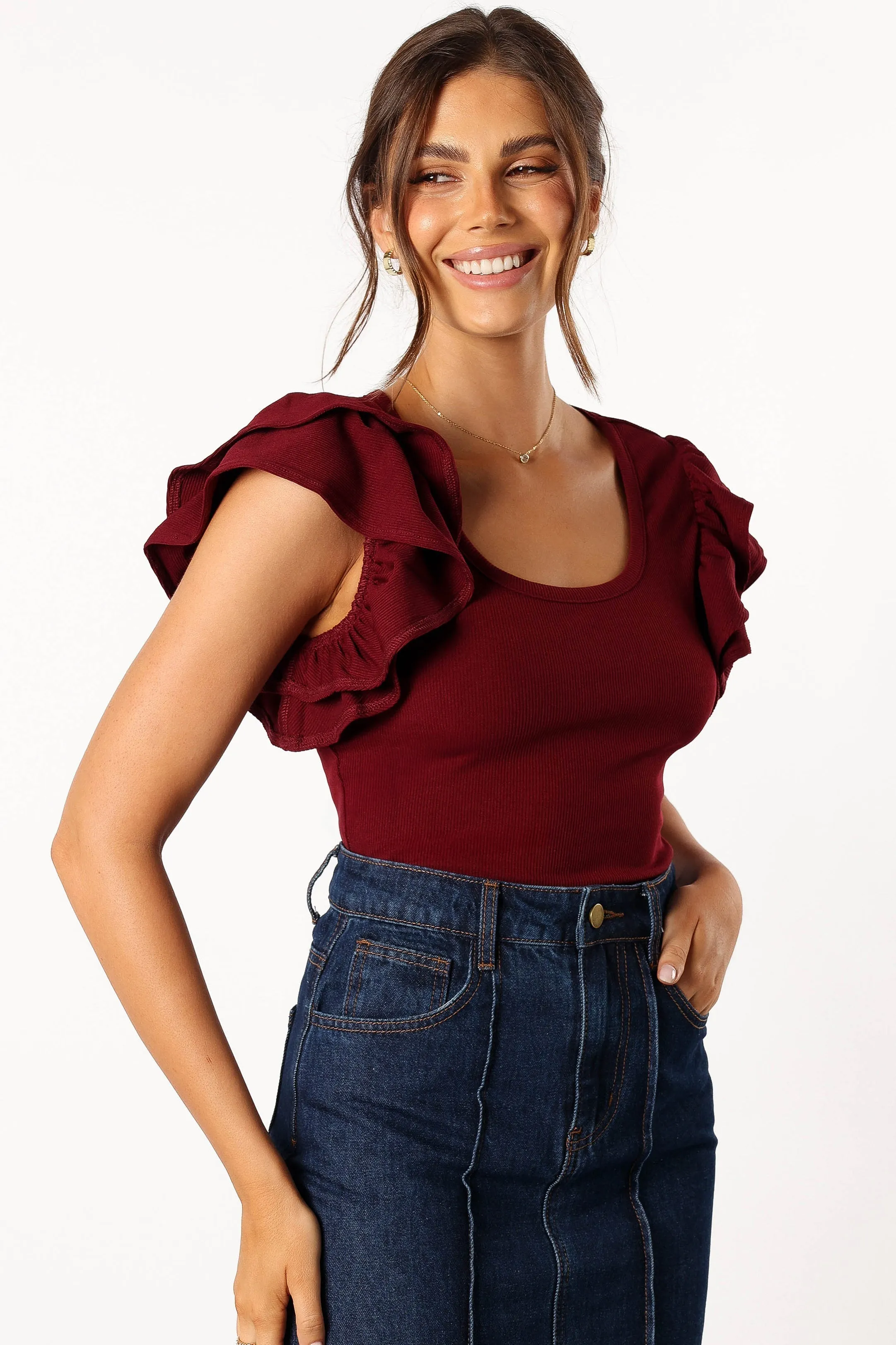 Loren Ribbed Top - Burgundy sold by Petal & Pup