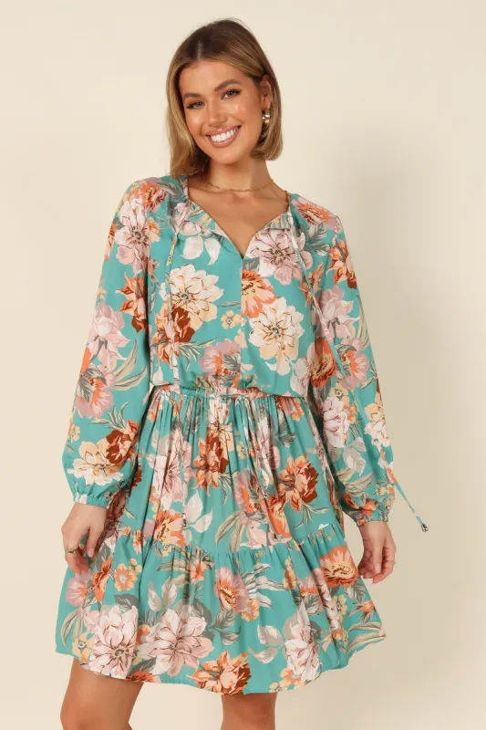 Madalin Mini Dress - Teal Floral sold by Petal & Pup