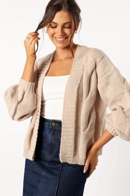 Oaklee Large Knit Back Cardigan - Tan sold by Petal & Pup
