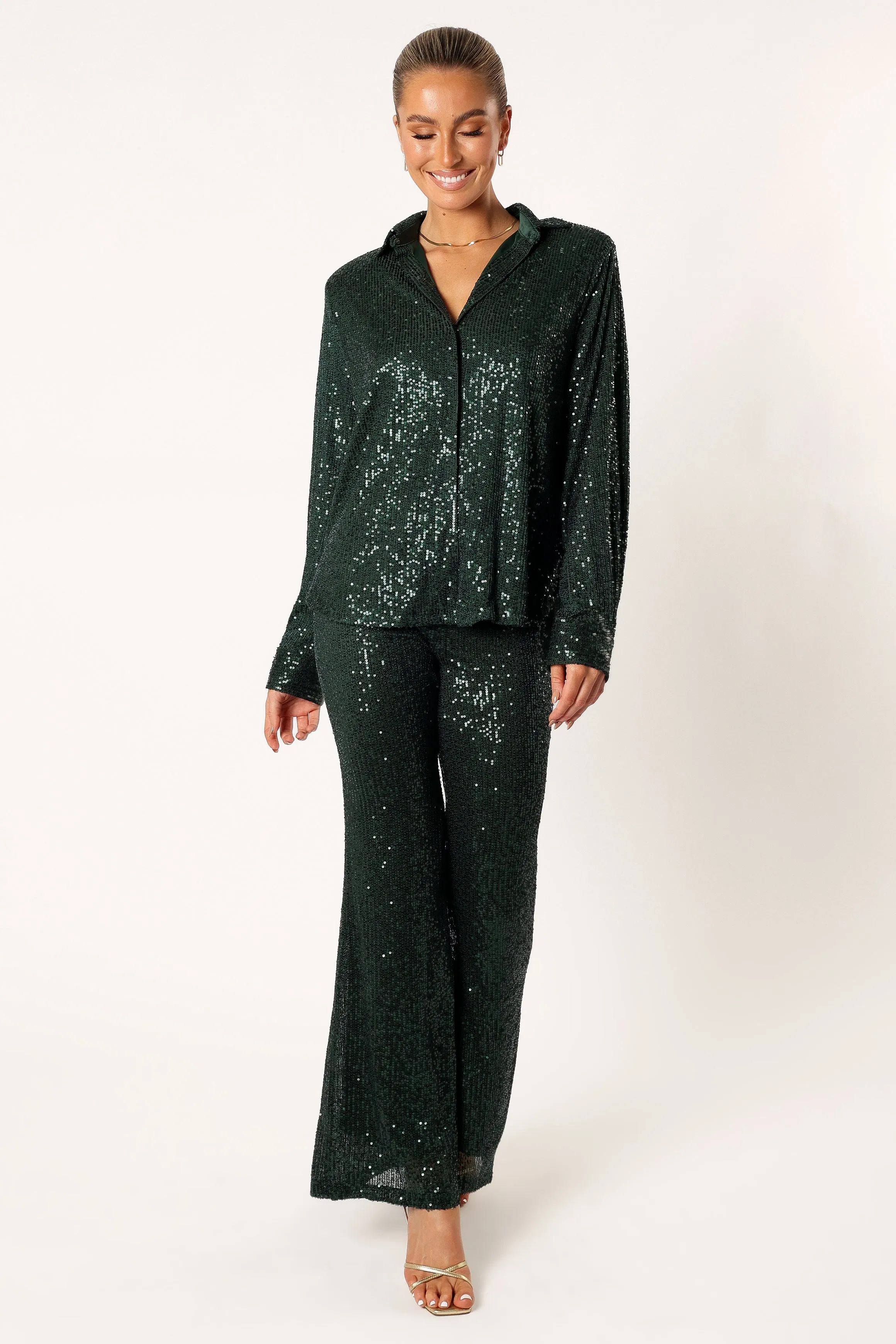 Darcy Sequin Two Piece Pant Set - Hunter Green sold by Petal & Pup product image thumbnail 2