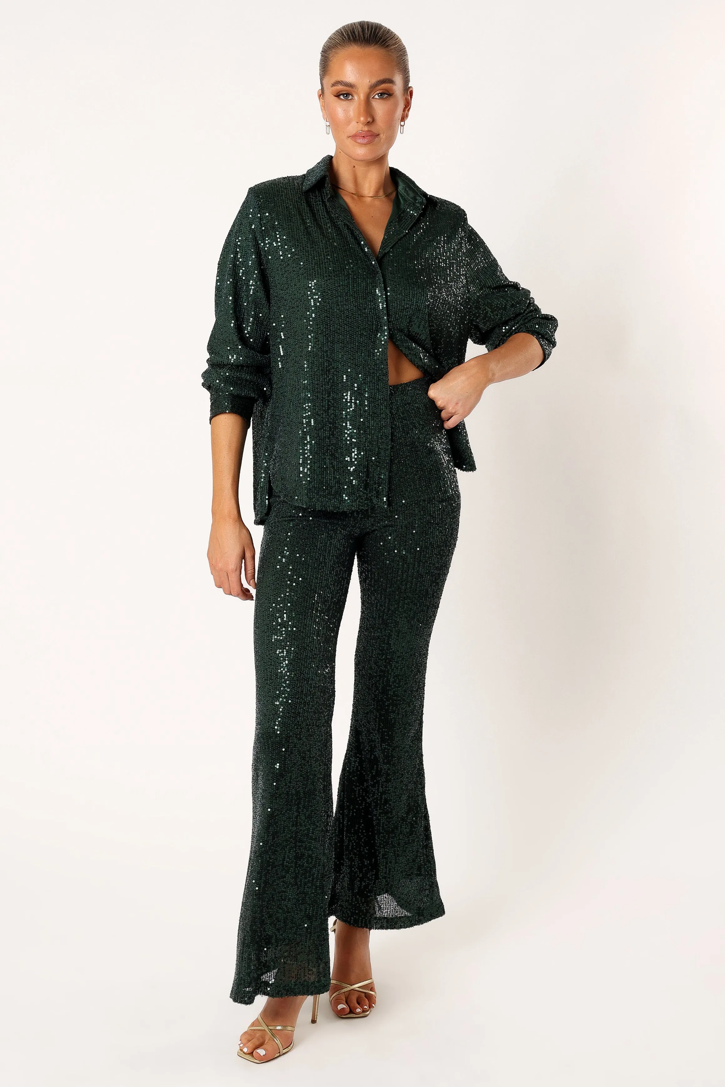 Darcy Sequin Two Piece Pant Set - Hunter Green sold by Petal & Pup