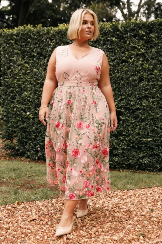 Wonderland Midi Dress - Pink Floral sold by Petal & Pup