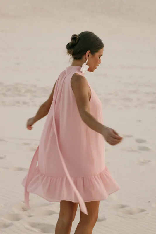 Victoria Halterneck Mini Dress - Petal Pink sold by Petal & Pup