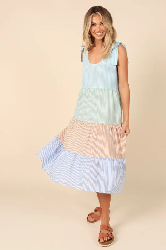 Equator Tie Shoulder Midi Dress - Stripe sold by Petal & Pup