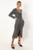 Luminate Long Sleeve Midi Dress - Silver sold by Petal & Pup