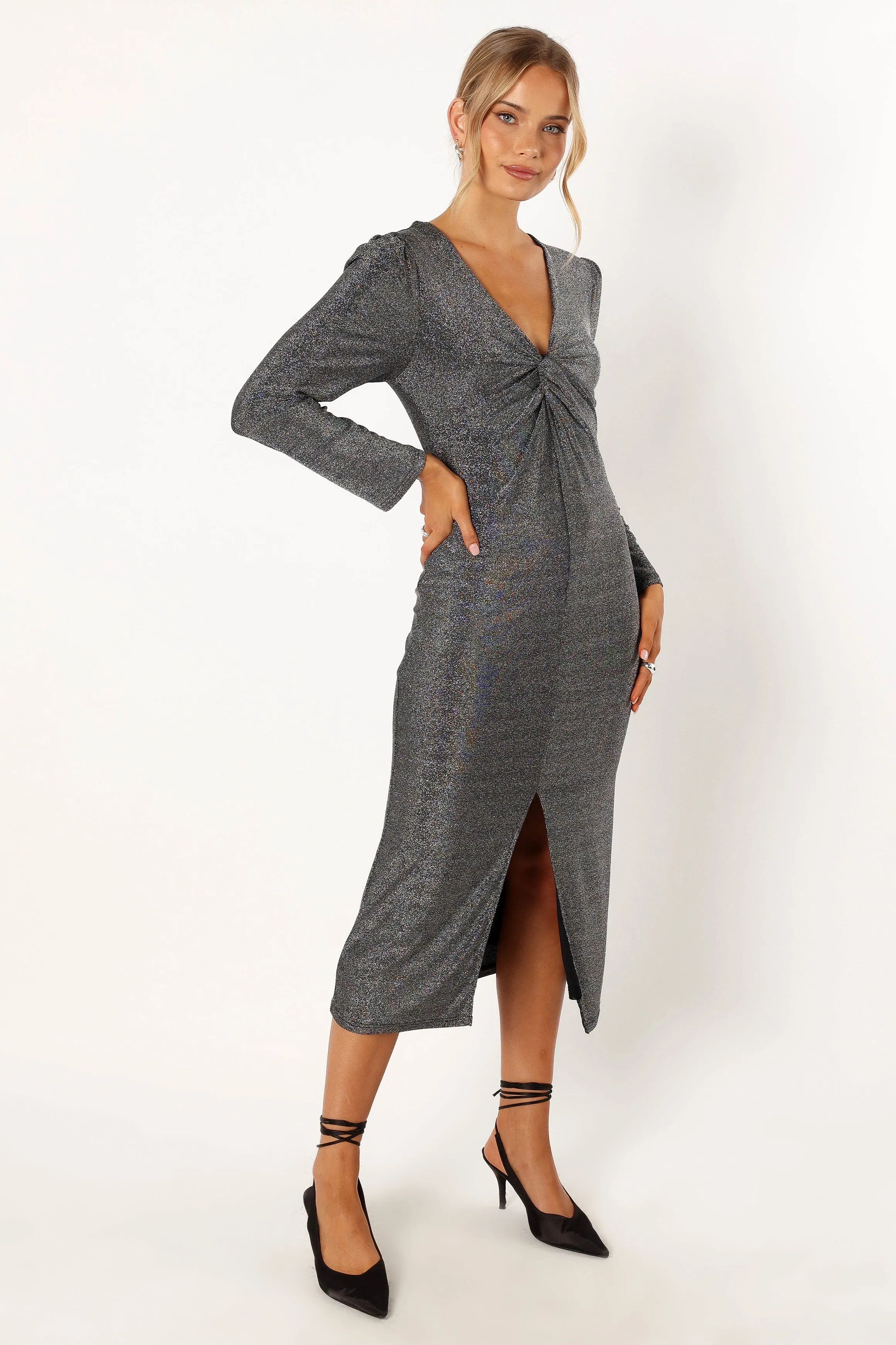 Luminate Long Sleeve Midi Dress - Silver sold by Petal & Pup product image thumbnail 4