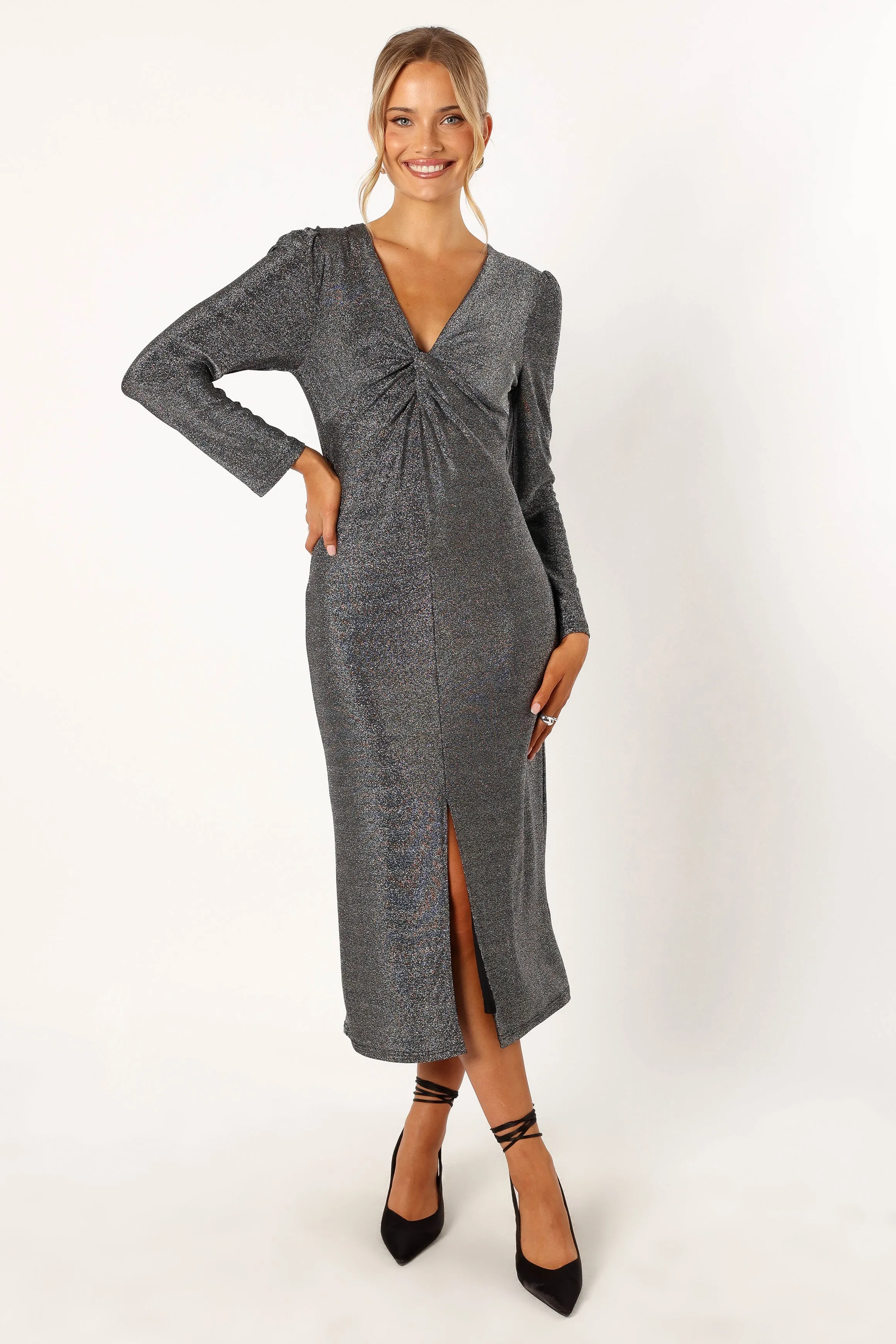 Luminate Long Sleeve Midi Dress - Silver sold by Petal & Pup product image thumbnail 3