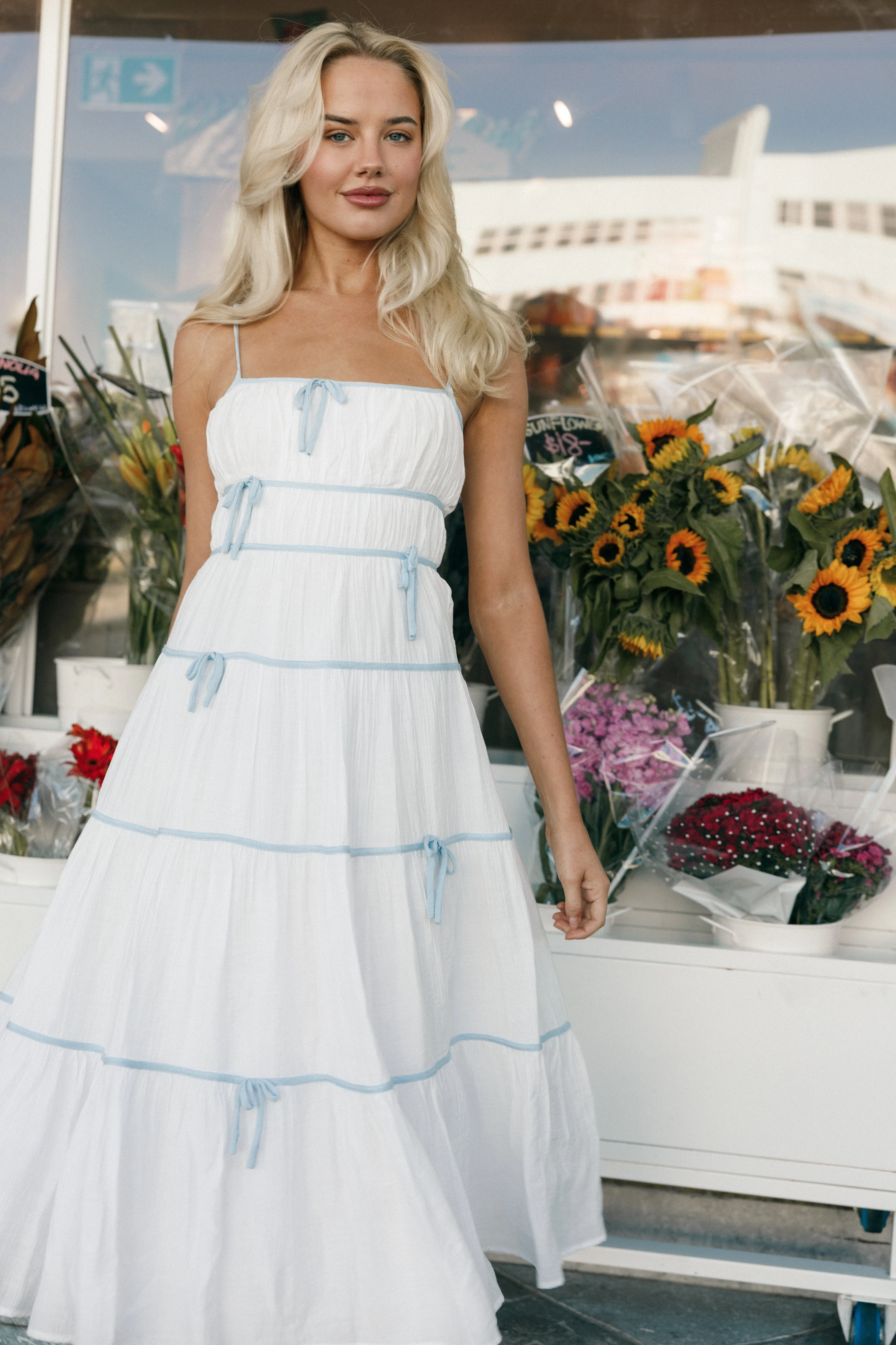 Aubree Midi Dress - White Blue sold by Petal & Pup product image thumbnail 2