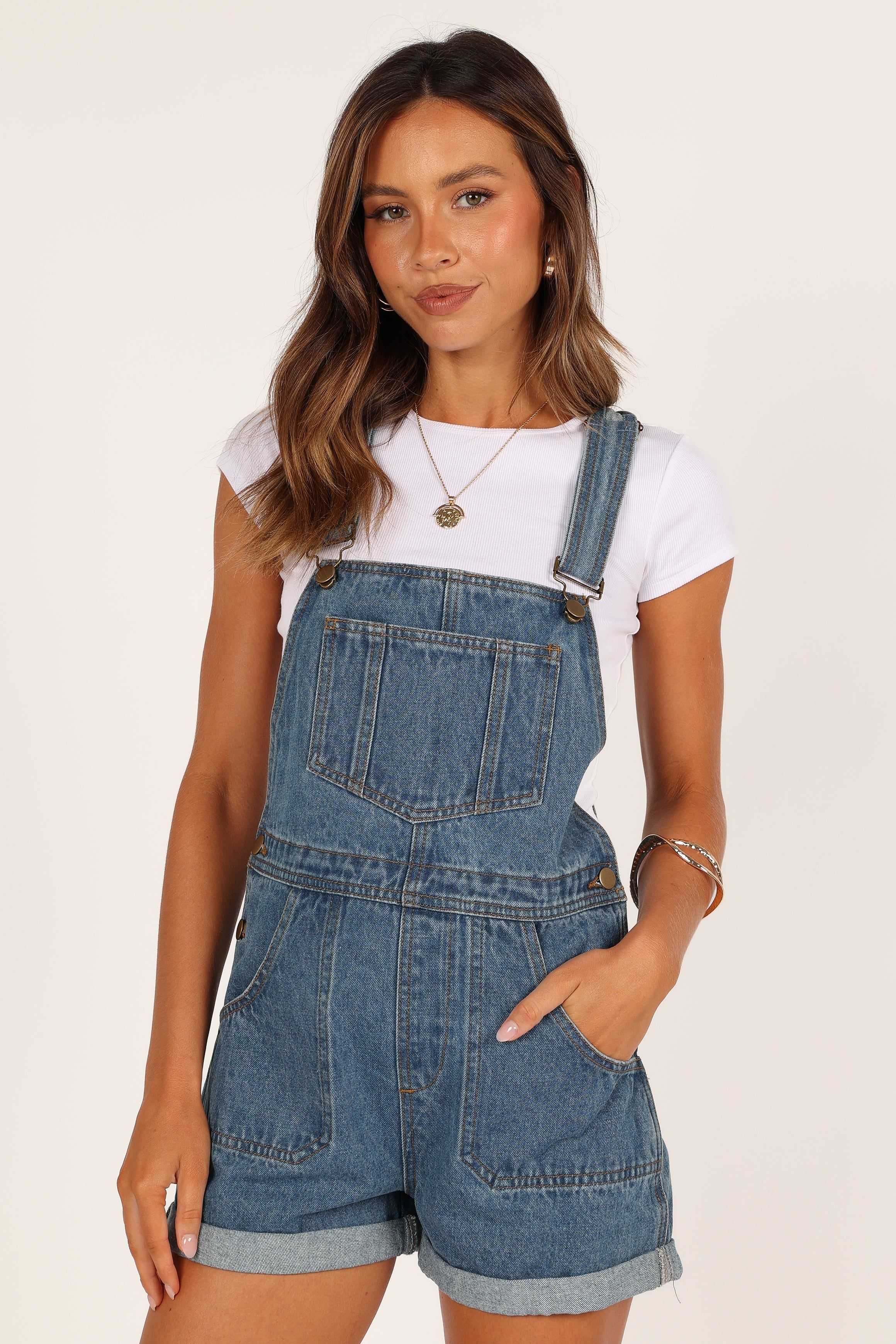 Kameron Denim Romper - Mid Blue Wash sold by Petal & Pup product image thumbnail 6