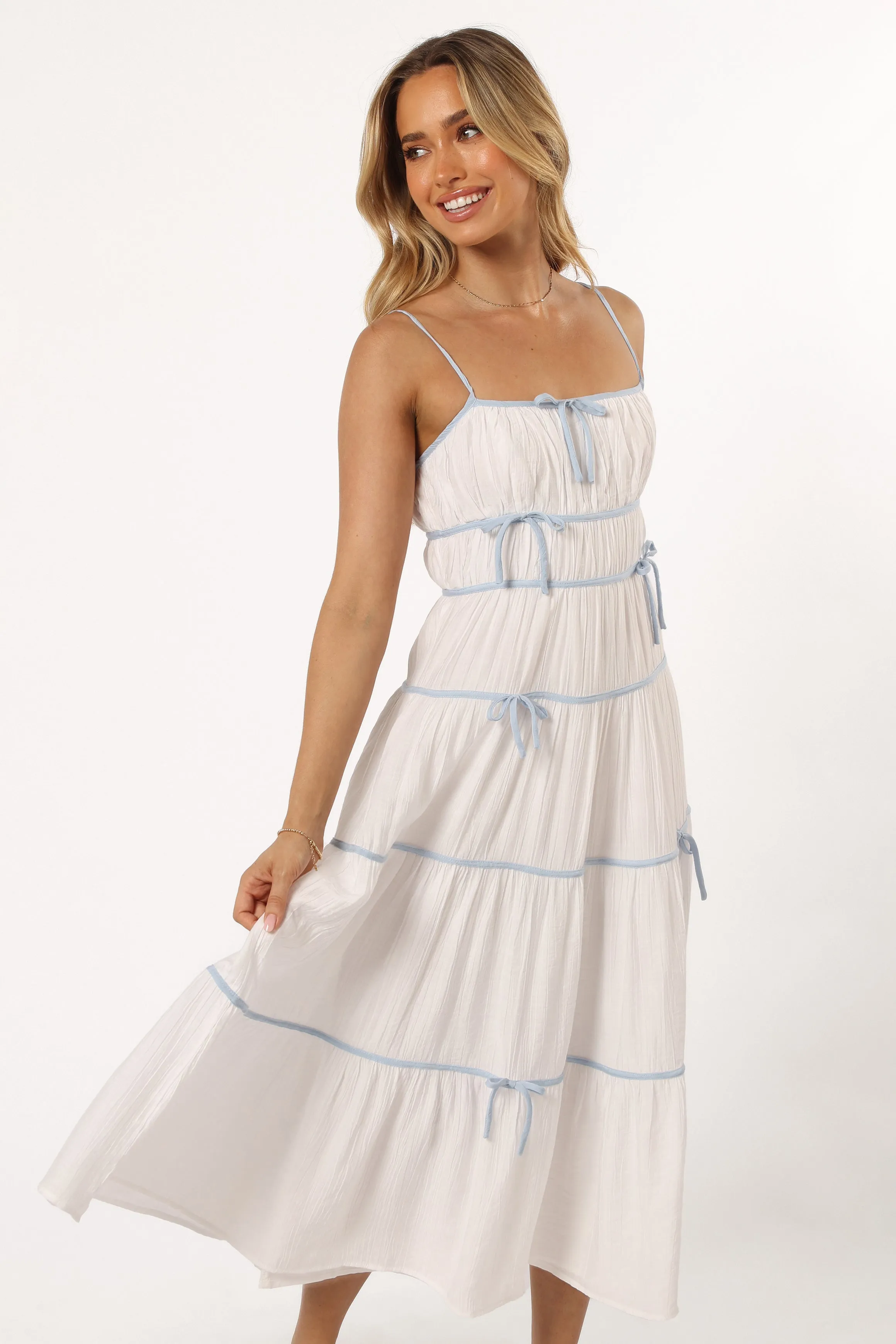 Aubree Midi Dress - White Blue sold by Petal & Pup product image thumbnail 4