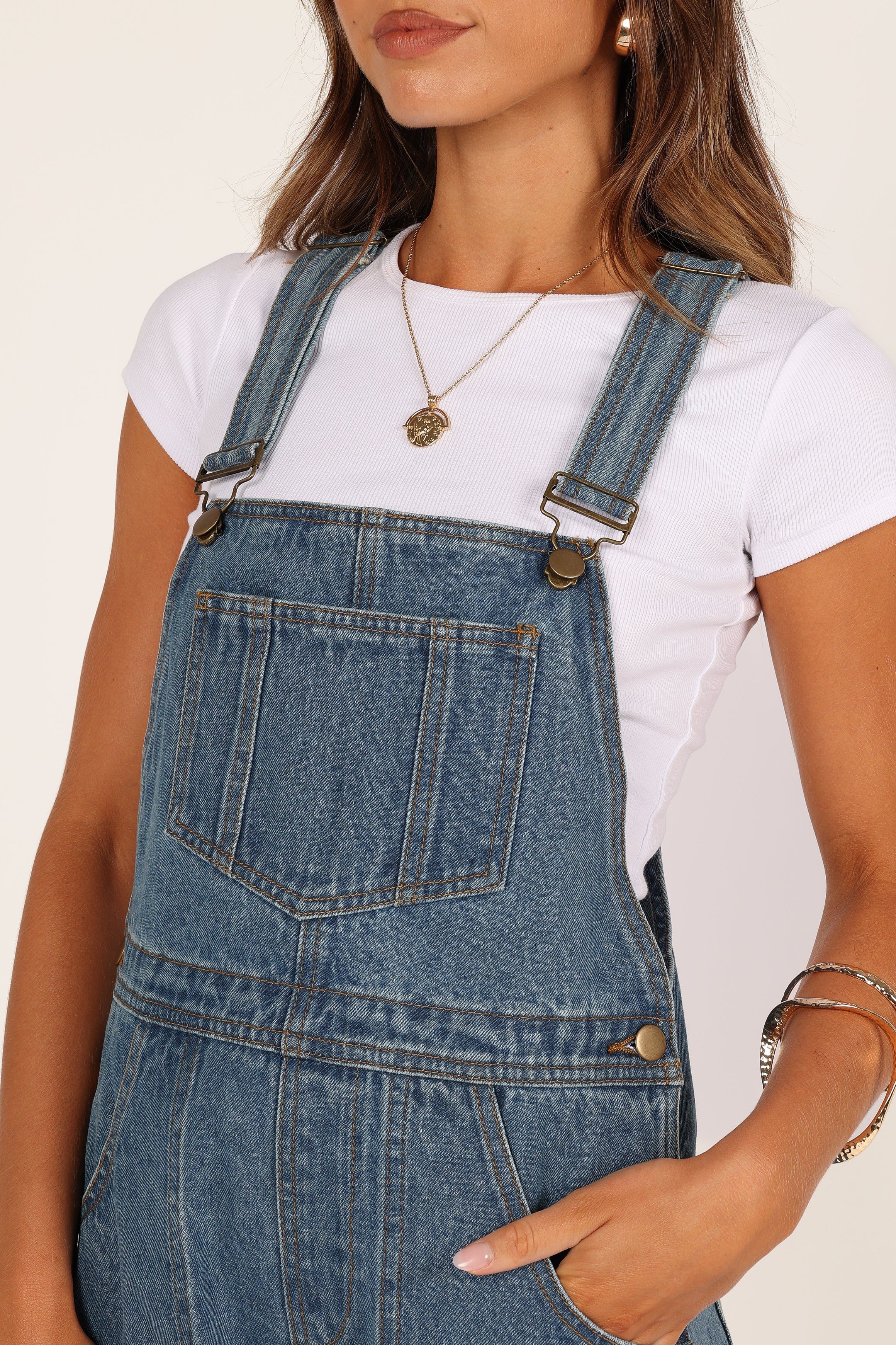 Kameron Denim Romper - Mid Blue Wash sold by Petal & Pup product image thumbnail 3