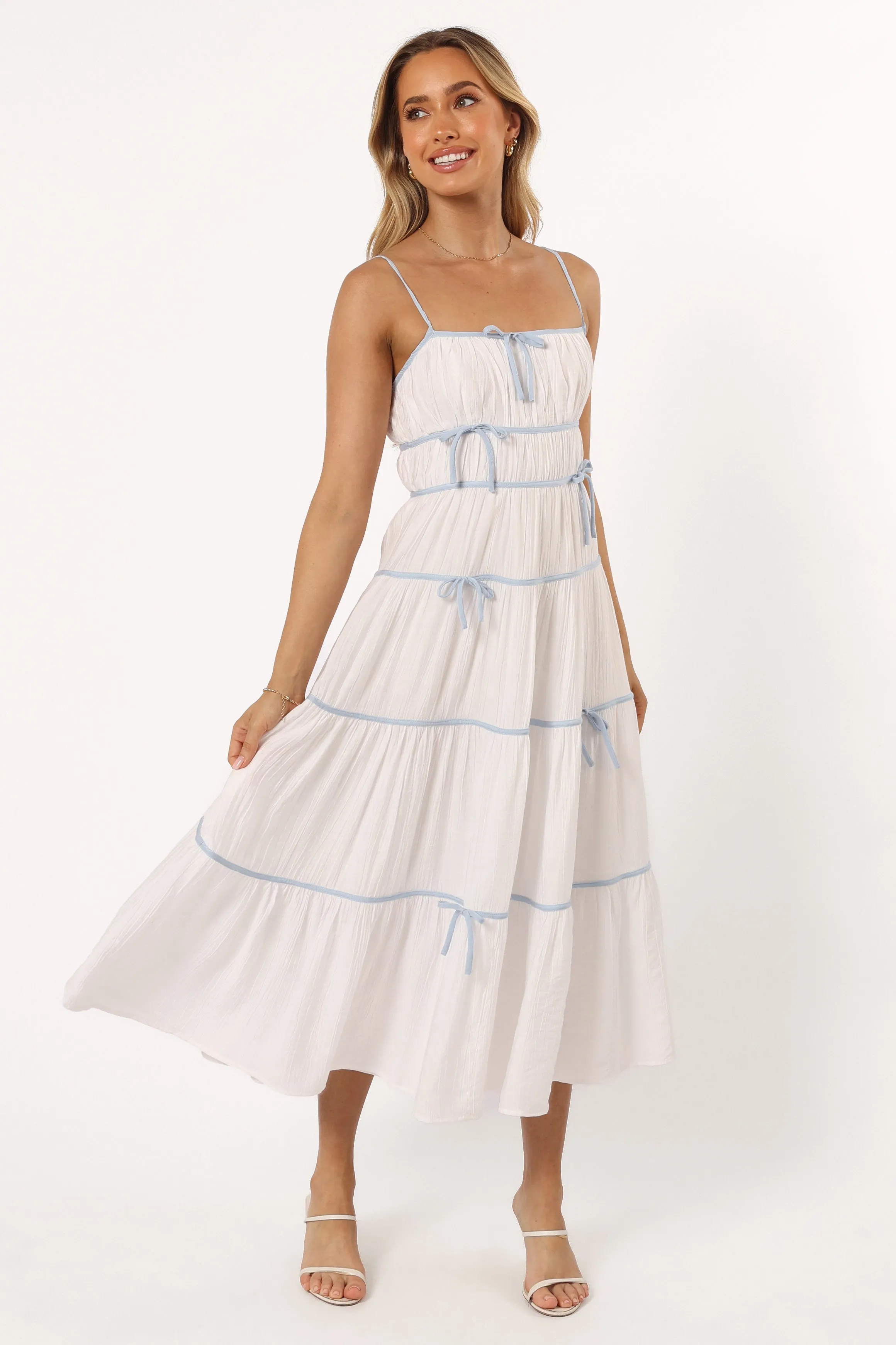Aubree Midi Dress - White Blue sold by Petal & Pup product image thumbnail 3